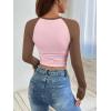imageATHMILE Womens Long Sleeve Shirts Slim Fit Stretchy Color Block Slightly Cropped TopsPink Brown Combo