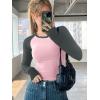 imageATHMILE Womens Long Sleeve Shirts Slim Fit Stretchy Color Block Slightly Cropped TopsPink Charcoal Combo