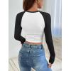 imageATHMILE Womens Long Sleeve Shirts Slim Fit Stretchy Color Block Slightly Cropped TopsWhite Black Combo