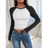 imageATHMILE Womens Long Sleeve Shirts Slim Fit Stretchy Color Block Slightly Cropped TopsWhite Black Combo
