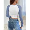 imageATHMILE Womens Long Sleeve Shirts Slim Fit Stretchy Color Block Slightly Cropped TopsWhite Blue Combo