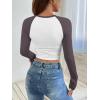 imageATHMILE Womens Long Sleeve Shirts Slim Fit Stretchy Color Block Slightly Cropped TopsWhite Mauve Combo