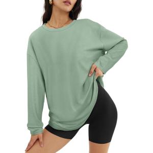 imageATHMILE Womens Oversized Long Sleeve T Shirts Basic Crewneck Tee Fall Tops Casual Workout Fashion Casual Y2K ClothesGreen