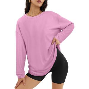 imageATHMILE Womens Oversized Long Sleeve T Shirts Basic Crewneck Tee Fall Tops Casual Workout Fashion Casual Y2K ClothesPink