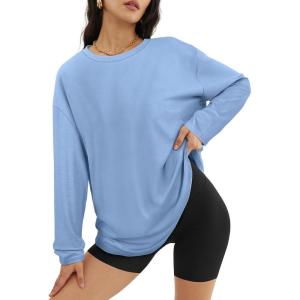 imageATHMILE Womens Oversized Long Sleeve T Shirts Basic Crewneck Tee Fall Tops Casual Workout Fashion Casual Y2K ClothesSky Blue