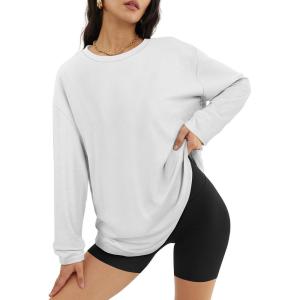 imageATHMILE Womens Oversized Long Sleeve T Shirts Basic Crewneck Tee Fall Tops Casual Workout Fashion Casual Y2K ClothesWhite