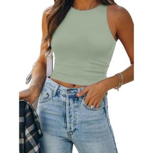 imageATHMILE Womens Double Lined Crop Tank Tops Casual Basic Shirts Sleeveless Workout Tops Cute Summer Clothes Teen GirlsLight Green