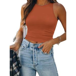 imageATHMILE Womens Double Lined Crop Tank Tops Casual Basic Shirts Sleeveless Workout Tops Cute Summer Clothes Teen GirlsOrange
