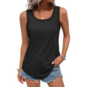 imageATHMILE Womens Loose Fit Casual Flowy Tank Tops Round Neck Trendy Sleeveless Summer Beach Clothes OutfitsBlack