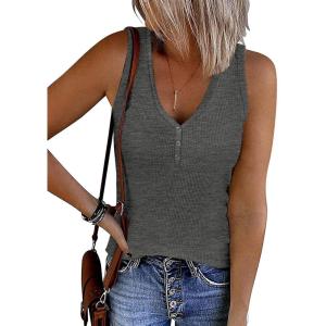 imageATHMILE Womens Tank Tops Summer V Neck Sleeveless Ribbed Button Casual Henley Basic ShirtsDark Grey