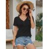 imageATHMILE Womens Short Sleeve V Neck Ribbed Knit Button T Shirts Henley Solid Color Summer TopsBlack