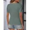 imageATHMILE Womens Short Sleeve V Neck Ribbed Knit Button T Shirts Henley Solid Color Summer TopsBluegrey