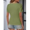 imageATHMILE Womens Short Sleeve V Neck Ribbed Knit Button T Shirts Henley Solid Color Summer TopsGreen