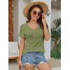 imageATHMILE Womens Short Sleeve V Neck Ribbed Knit Button T Shirts Henley Solid Color Summer TopsGreen