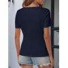 imageATHMILE Womens Short Sleeve V Neck Ribbed Knit Button T Shirts Henley Solid Color Summer TopsNavy