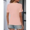 imageATHMILE Womens Short Sleeve V Neck Ribbed Knit Button T Shirts Henley Solid Color Summer TopsPink