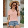 imageATHMILE Womens Short Sleeve V Neck Ribbed Knit Button T Shirts Henley Solid Color Summer TopsPink
