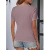 imageATHMILE Womens Short Sleeve V Neck Ribbed Knit Button T Shirts Henley Solid Color Summer TopsTaro