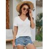 imageATHMILE Womens Short Sleeve V Neck Ribbed Knit Button T Shirts Henley Solid Color Summer TopsWhite