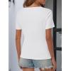 imageATHMILE Womens Short Sleeve V Neck Ribbed Knit Button T Shirts Henley Solid Color Summer TopsWhite