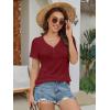 imageATHMILE Womens Short Sleeve V Neck Ribbed Knit Button T Shirts Henley Solid Color Summer TopsWinered