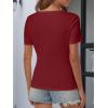 imageATHMILE Womens Short Sleeve V Neck Ribbed Knit Button T Shirts Henley Solid Color Summer TopsWinered