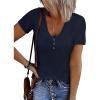 imageATHMILE Womens Short Sleeve V Neck Ribbed Knit Button T Shirts Henley Solid Color Summer TopsNavy