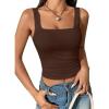 imageATHMILE Womens Square Neck Tank Top Sleeveless Double Lined Basic TopsCoffee