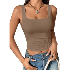 imageATHMILE Womens Square Neck Tank Top Sleeveless Double Lined Basic TopsTaffy