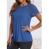 imageATHMILE Womens Tshirts Trendy Fashion Tops Lace Short Sleeve Business Tee Shirts Casual Knitted Blouses Summer Outfits 2025Blue