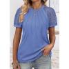 imageATHMILE Womens Tshirts Trendy Fashion Tops Lace Short Sleeve Business Tee Shirts Casual Knitted Blouses Summer Outfits 2025Lightblue
