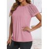 imageATHMILE Womens Tshirts Trendy Fashion Tops Lace Short Sleeve Business Tee Shirts Casual Knitted Blouses Summer Outfits 2025Pink