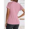 imageATHMILE Womens Tshirts Trendy Fashion Tops Lace Short Sleeve Business Tee Shirts Casual Knitted Blouses Summer Outfits 2025Pink