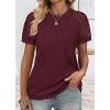 imageATHMILE Womens Tshirts Trendy Fashion Tops Lace Short Sleeve Business Tee Shirts Casual Knitted Blouses Summer Outfits 2025Winered