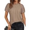 imageATHMILE Womens Tshirts Trendy Fashion Tops Lace Short Sleeve Business Tee Shirts Casual Knitted Blouses Summer Outfits 2025Khaki