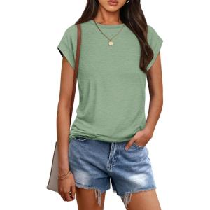 imageATHMILE Womens Tops Summer Basic T Shirts Business Casual Loose Fit Cap Sleeve Tee Cute Clothes Trendy Fashion OutfitsGrey Green