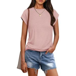 imageATHMILE Womens Tops Summer Basic T Shirts Business Casual Loose Fit Cap Sleeve Tee Cute Clothes Trendy Fashion OutfitsPink