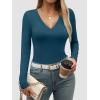 imageATHMILE Womens Fall Deep V Neck Long Sleeve Shirts Modal Slim Fit Basic Tee Tops Navy