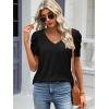 imageATHMILE Womens Summer Shirt V Neck Casual Tshirts Puff Sleeve Tops for Women Trendy 2025 Tunic Solid ColorBlack