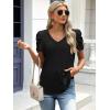 imageATHMILE Womens Summer Shirt V Neck Casual Tshirts Puff Sleeve Tops for Women Trendy 2025 Tunic Solid ColorBlack