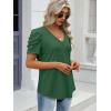 imageATHMILE Womens Summer Shirt V Neck Casual Tshirts Puff Sleeve Tops for Women Trendy 2025 Tunic Solid ColorDark Green