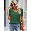 imageATHMILE Womens Summer Shirt V Neck Casual Tshirts Puff Sleeve Tops for Women Trendy 2025 Tunic Solid ColorDark Green