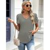 imageATHMILE Womens Summer Shirt V Neck Casual Tshirts Puff Sleeve Tops for Women Trendy 2025 Tunic Solid ColorGrey