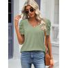 imageATHMILE Womens Summer Shirt V Neck Casual Tshirts Puff Sleeve Tops for Women Trendy 2025 Tunic Solid ColorGrey Green