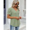 imageATHMILE Womens Summer Shirt V Neck Casual Tshirts Puff Sleeve Tops for Women Trendy 2025 Tunic Solid ColorGrey Green