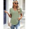 imageATHMILE Womens Summer Shirt V Neck Casual Tshirts Puff Sleeve Tops for Women Trendy 2025 Tunic Solid ColorGrey Green