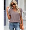 imageATHMILE Womens Summer Shirt V Neck Casual Tshirts Puff Sleeve Tops for Women Trendy 2025 Tunic Solid ColorGrey Purple