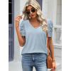 imageATHMILE Womens Summer Shirt V Neck Casual Tshirts Puff Sleeve Tops for Women Trendy 2025 Tunic Solid ColorIce Blue