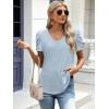 imageATHMILE Womens Summer Shirt V Neck Casual Tshirts Puff Sleeve Tops for Women Trendy 2025 Tunic Solid ColorIce Blue
