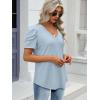 imageATHMILE Womens Summer Shirt V Neck Casual Tshirts Puff Sleeve Tops for Women Trendy 2025 Tunic Solid ColorIce Blue